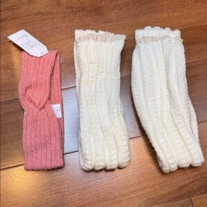 Cream Boot Socks/Warmers and Pink Headband Set